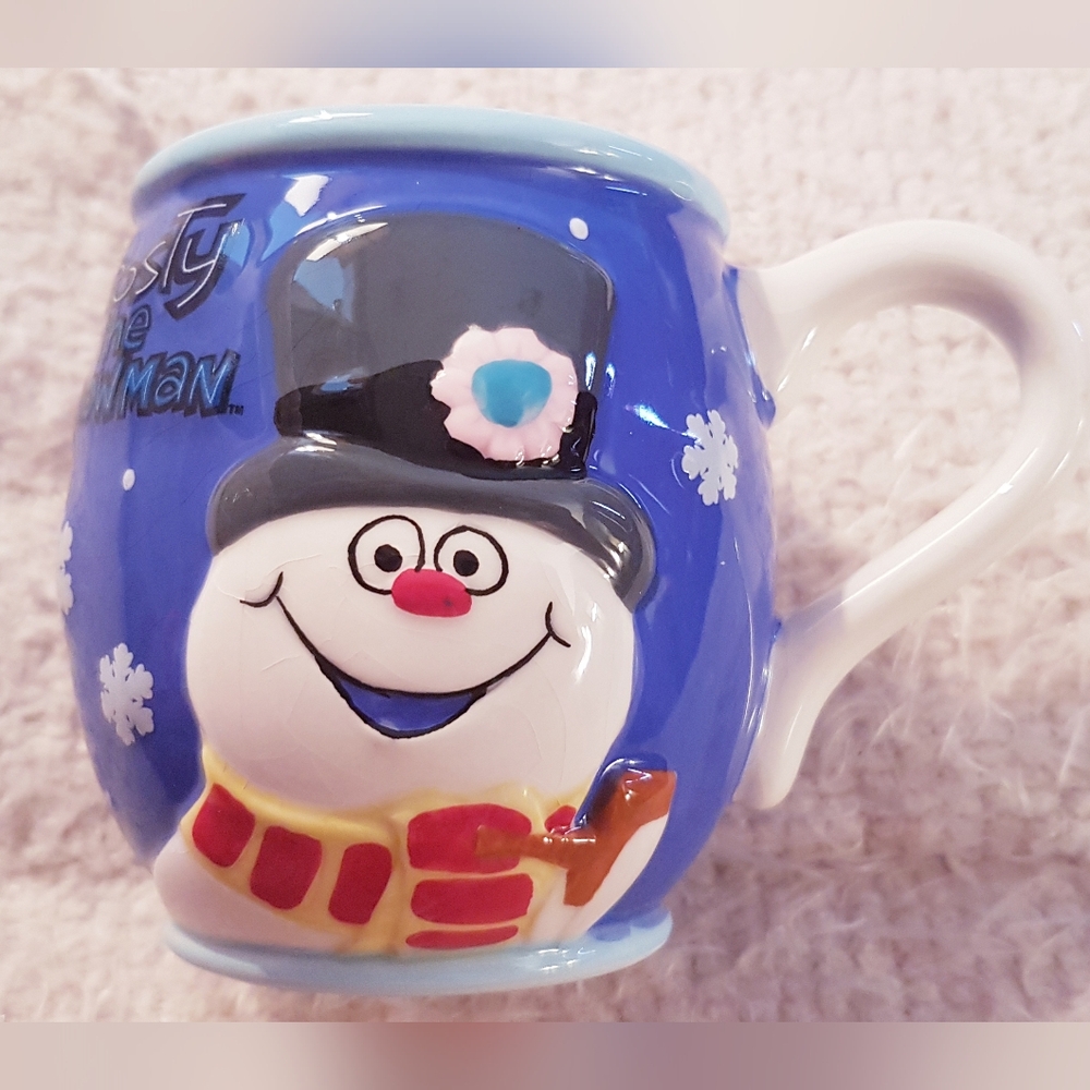 Frosty the Snowman Mug Blue Ceramic Snowflakes Warner Music s09 Vintage HTF